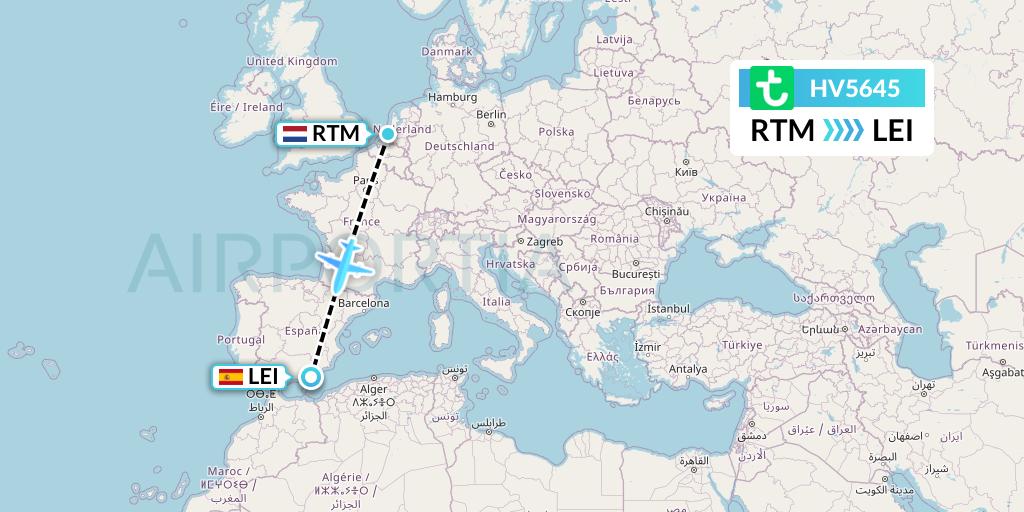 HV5645 Transavia Flight Map: Rotterdam to Almeria