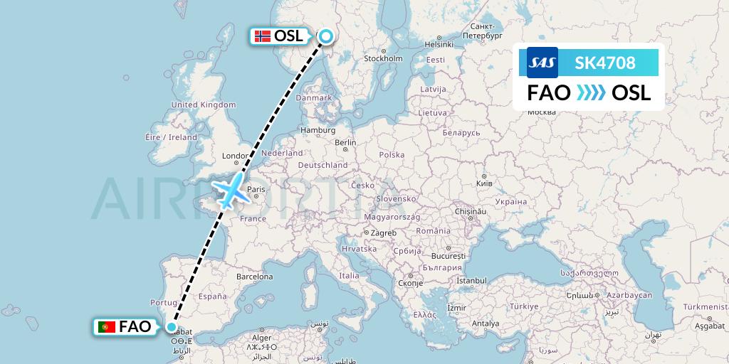 SK4708 SAS Flight Map: Faro to Oslo