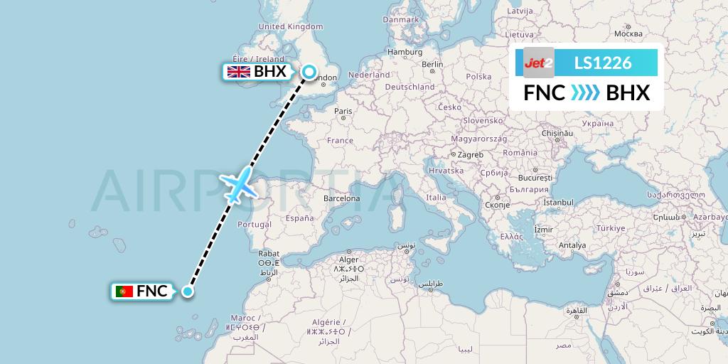 LS1226 Jet2 Flight Map: Funchal to Birmingham