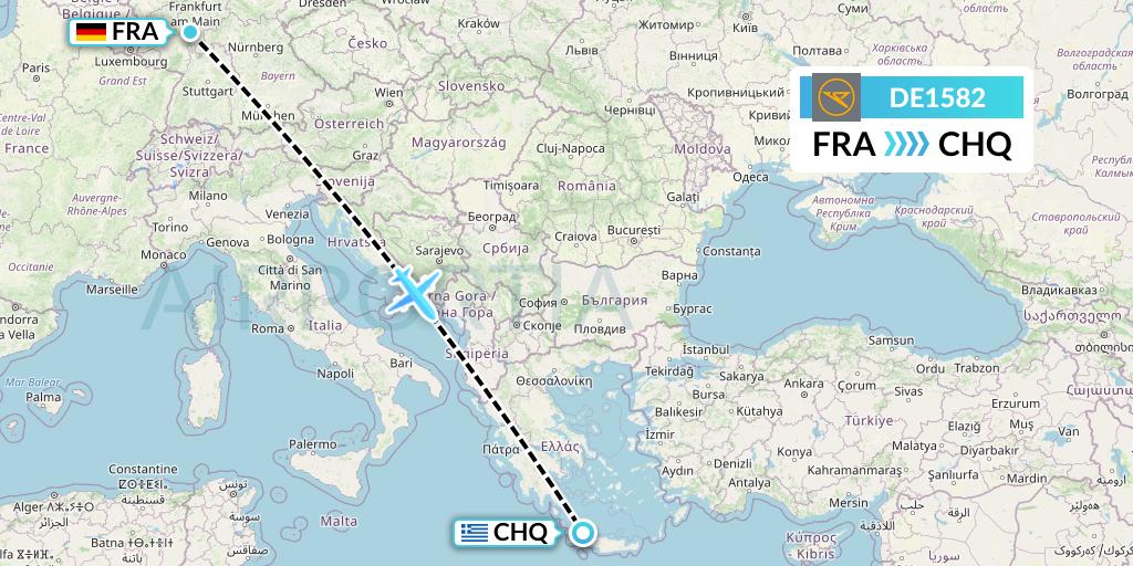 DE1582 Condor Flight Map: Frankfurt to Chania