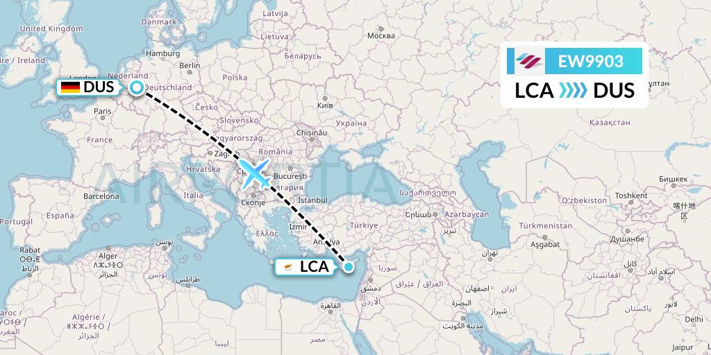 EW9903 Eurowings Flight Map: Larnaca to Dusseldorf
