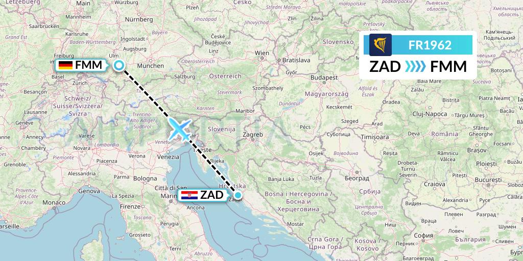 FR1962 Ryanair Flight Map: Zadar to Memmingen