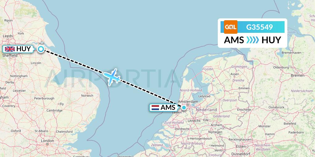 G35549 GOL Transportes Aeros Flight Map: Amsterdam to Humberside