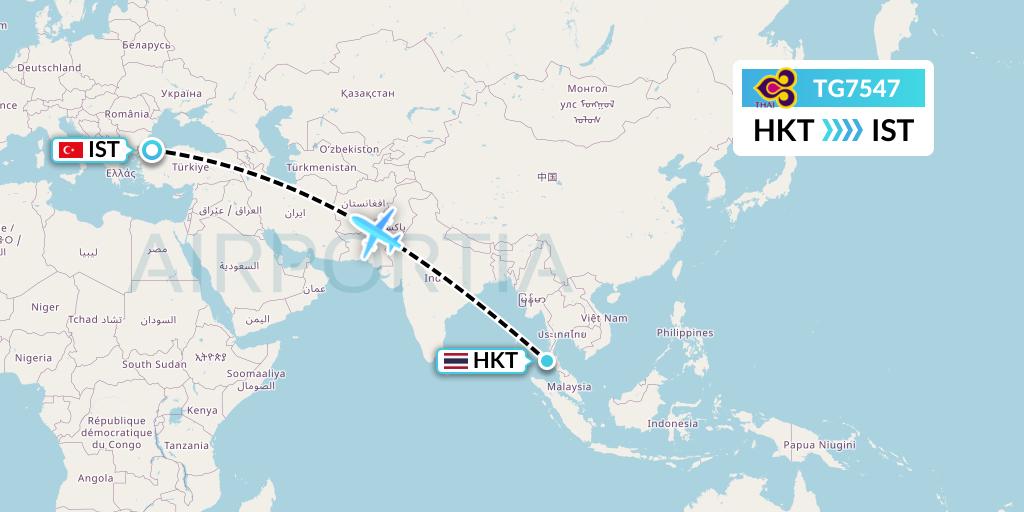TG7547 Thai Airways Flight Map: Phuket to Istanbul