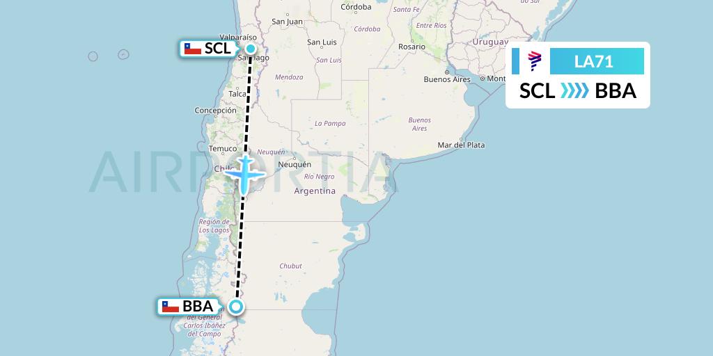 LA71 LAN Airlines Flight Map: Santiago to Balmaceda