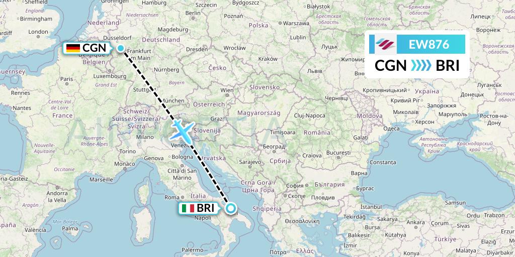 EW876 Eurowings Flight Map: Cologne to Bari