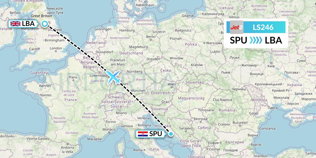 LS246 Jet2 Flight Map: Split to Leeds