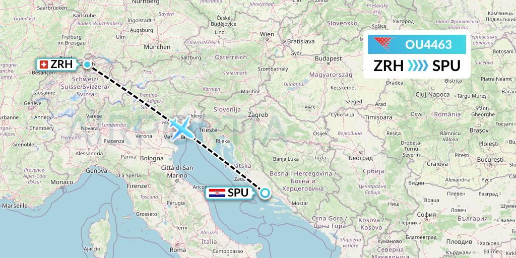 OU4463 Croatia Airlines Flight Map: Zurich to Split