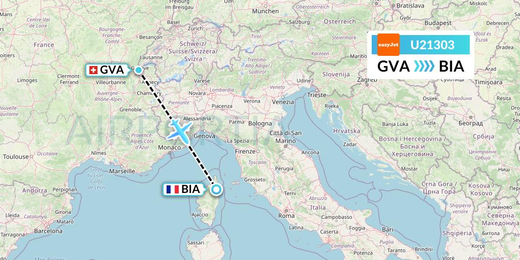 U21303 EasyJet Flight Map: Geneva to Bastia