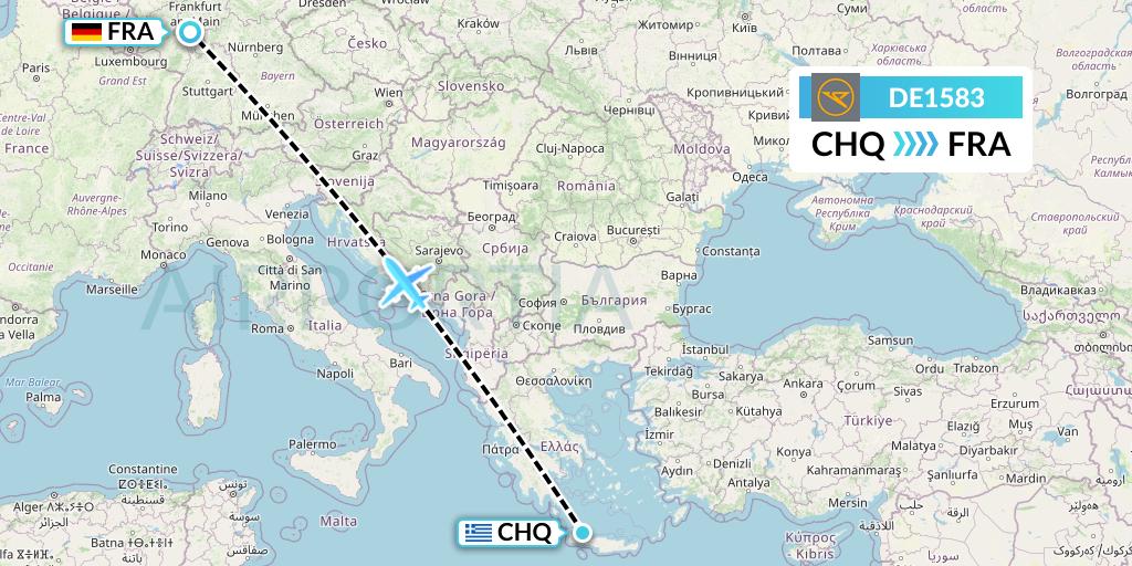 DE1583 Condor Flight Map: Chania to Frankfurt