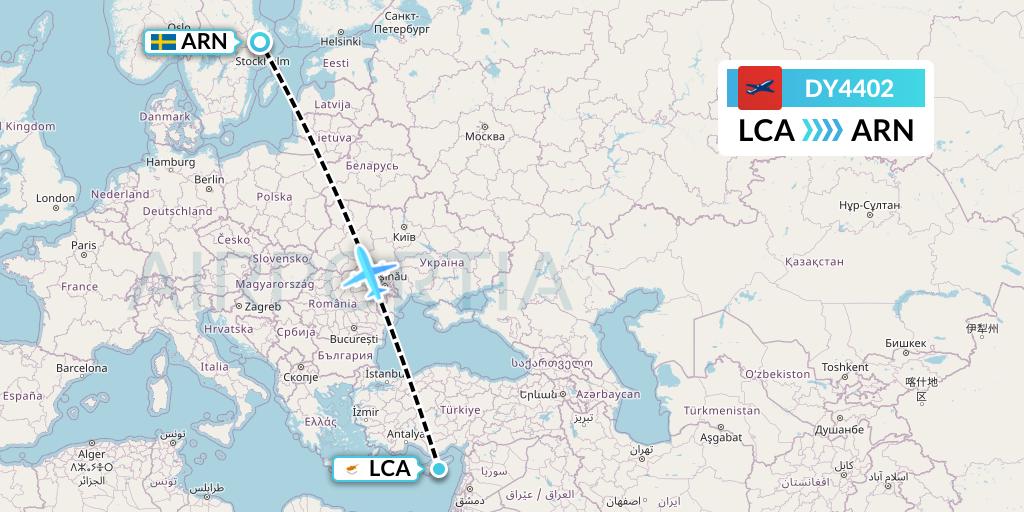 DY4402 Norwegian Flight Map: Larnaca to Stockholm