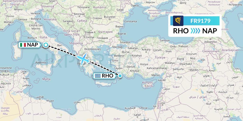 FR9179 Ryanair Flight Map: Rhodes to Naples