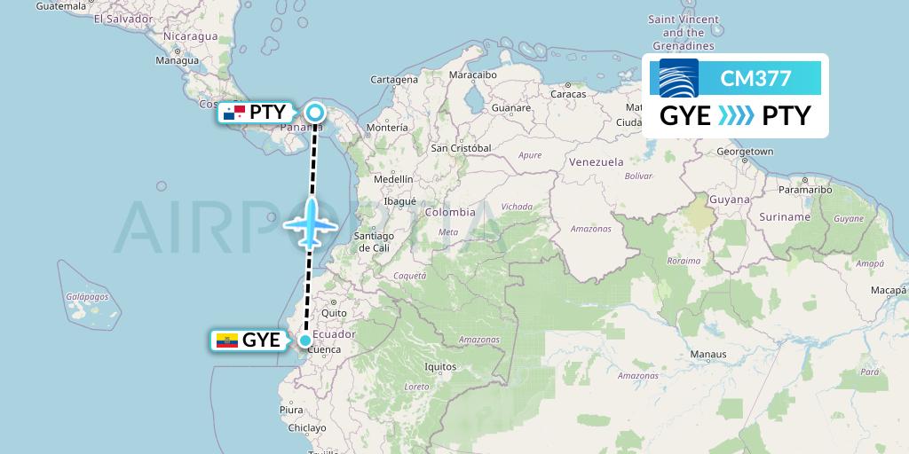 CM377 Copa Airlines Flight Map: Guayaquil to Panama City