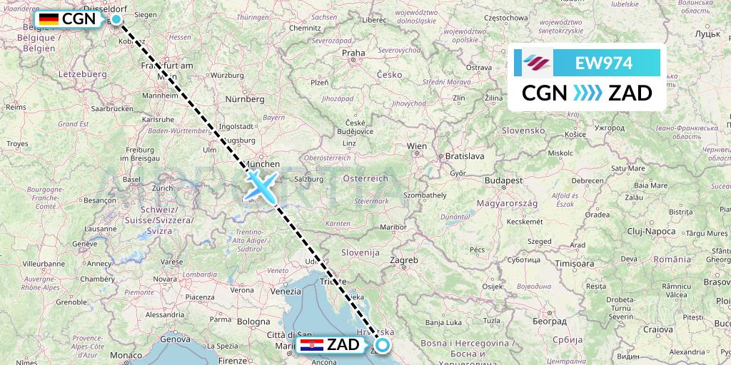 EW974 Eurowings Flight Map: Cologne to Zadar