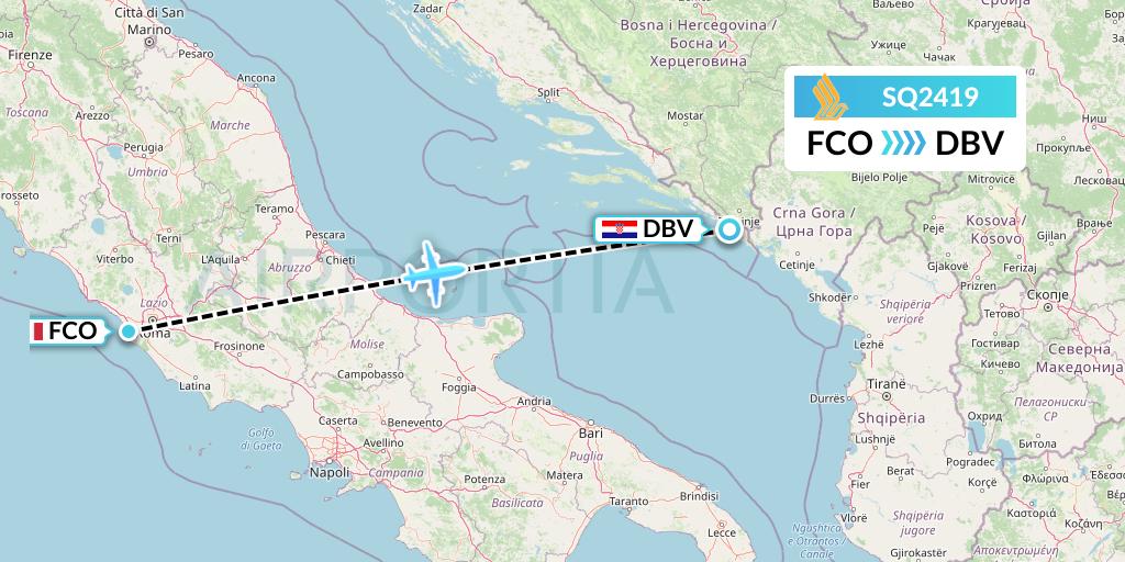 SQ2419 Singapore Airlines Flight Map: Rome to Dubrovnik