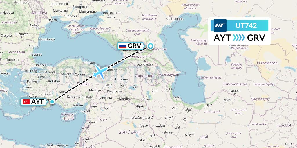 UT742 UTair Flight Map: Antalya to Grozny