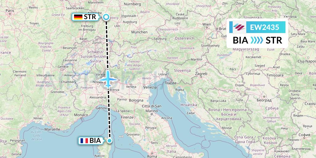 EW2435 Eurowings Flight Map: Bastia to Stuttgart