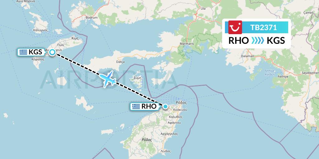 TB2371 TUI fly Belgium Flight Map: Rhodes to Kos