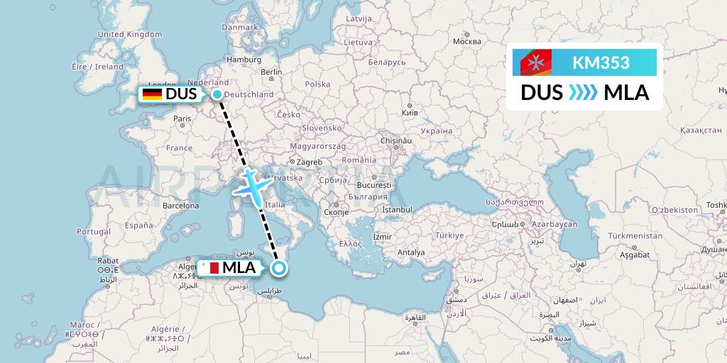 KM353 Air Malta Flight Map: Dusseldorf to Malta