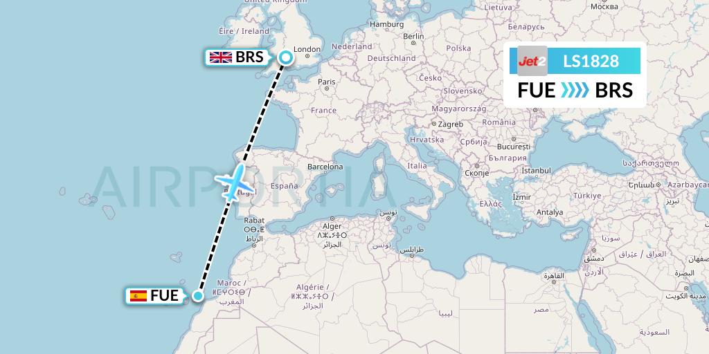 LS1828 Jet2 Flight Map: Fuerteventura to Bristol