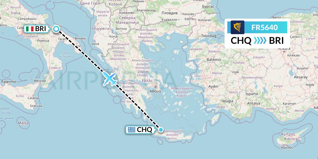 FR5640 Ryanair Flight Map: Chania to Bari