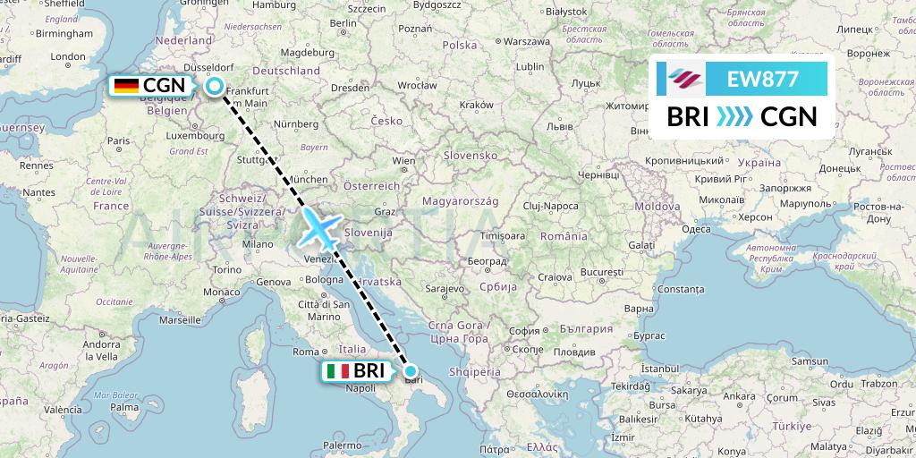 EW877 Eurowings Flight Map: Bari to Cologne