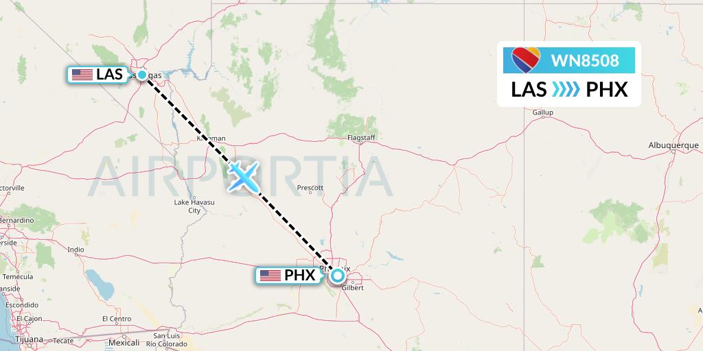WN8508 Southwest Airlines Flight Map: Las Vegas to Phoenix