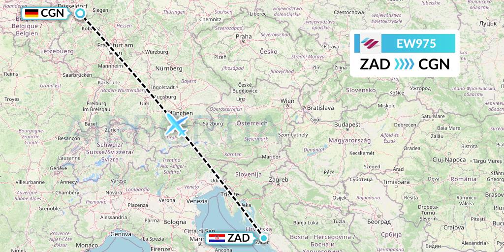 EW975 Eurowings Flight Map: Zadar to Cologne