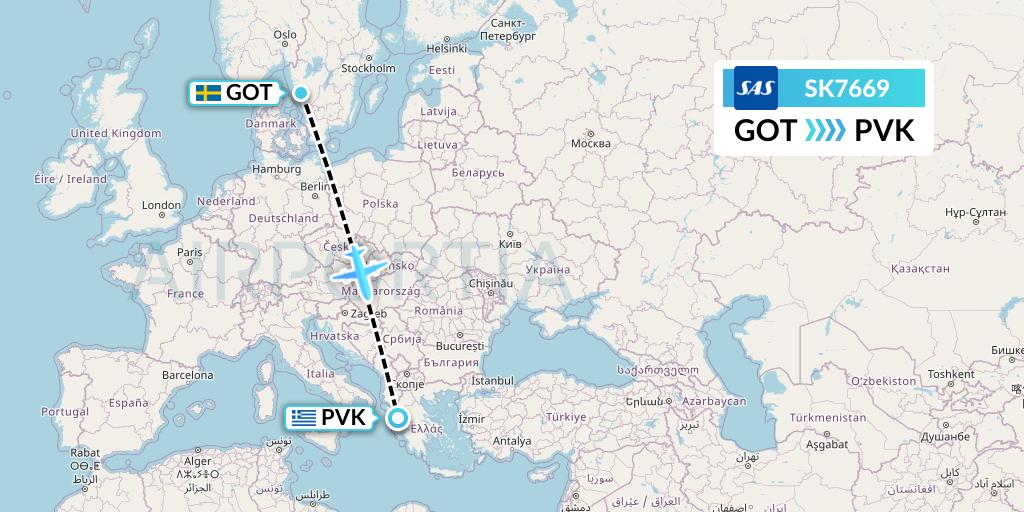 SK7669 SAS Flight Map: Gothenburg to Preveza