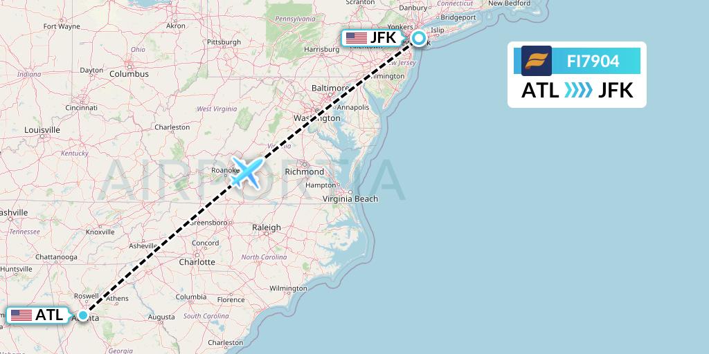FI7904 Icelandair Flight Map: Atlanta to New York