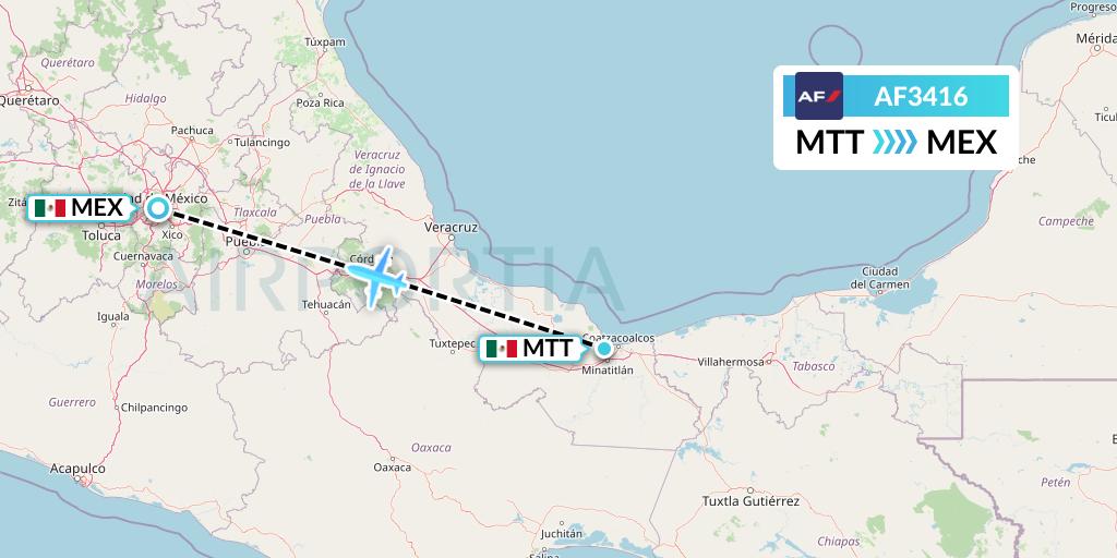 AF3416 Air France Flight Map: Minatitlan to Mexico City