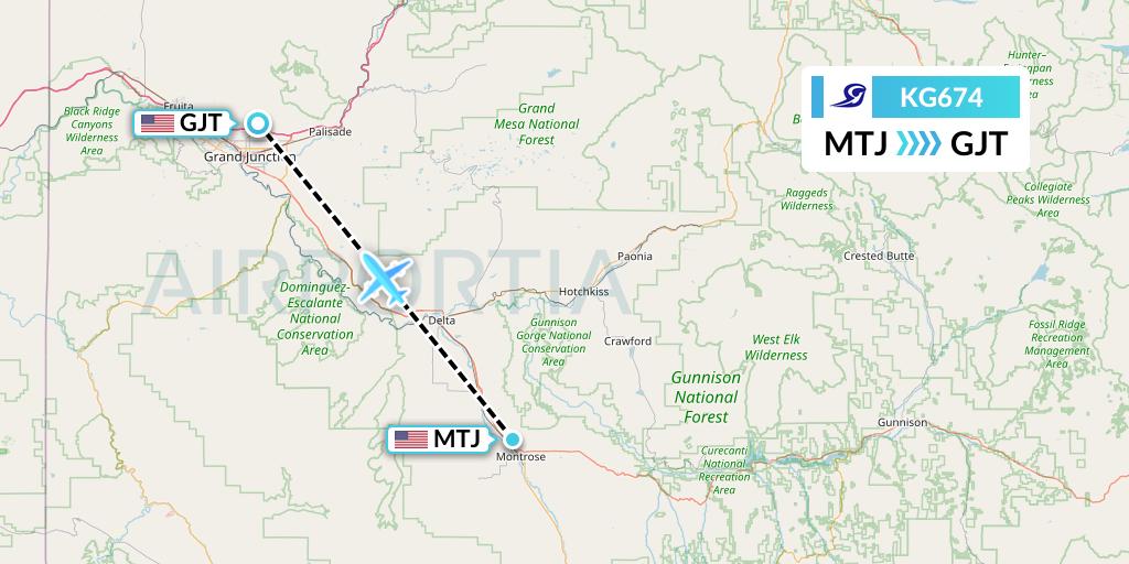 KG674 Key Lime Air Flight Map: Montrose to Grand Junction