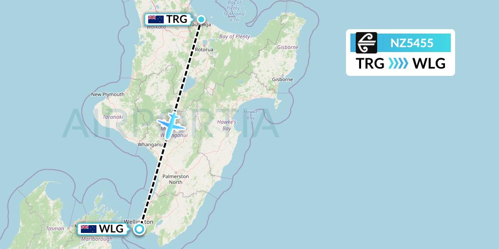 NZ5455 Air New Zealand Flight Map: Tauranga to Wellington