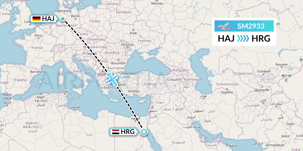 SM2933 Air Cairo Flight Map: Hannover to Hurghada