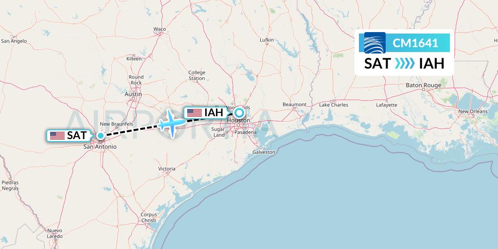 CM1641 Copa Airlines Flight Map: San Antonio to Houston