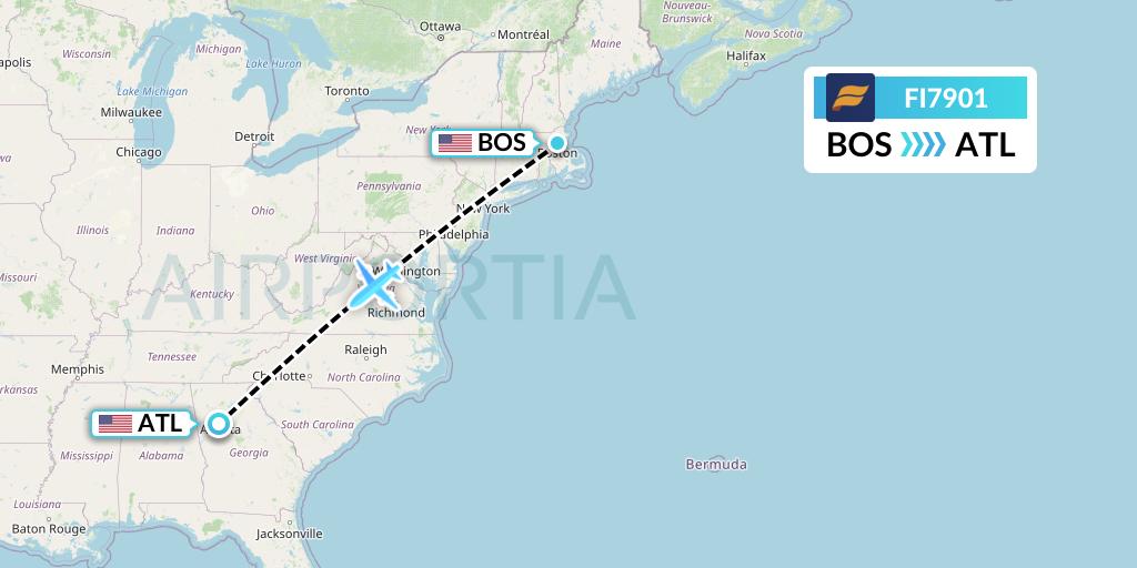 FI7901 Icelandair Flight Map: Boston to Atlanta