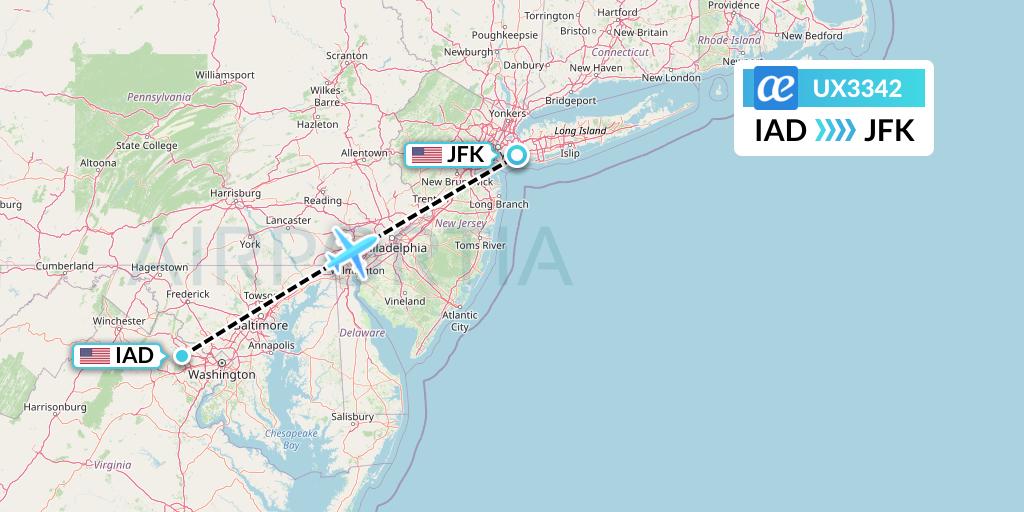 UX3342 Air Europa Flight Map: Washington to New York