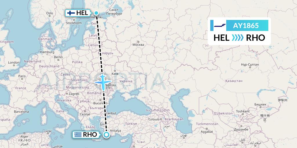 AY1865 Finnair Flight Map: Helsinki to Rhodes