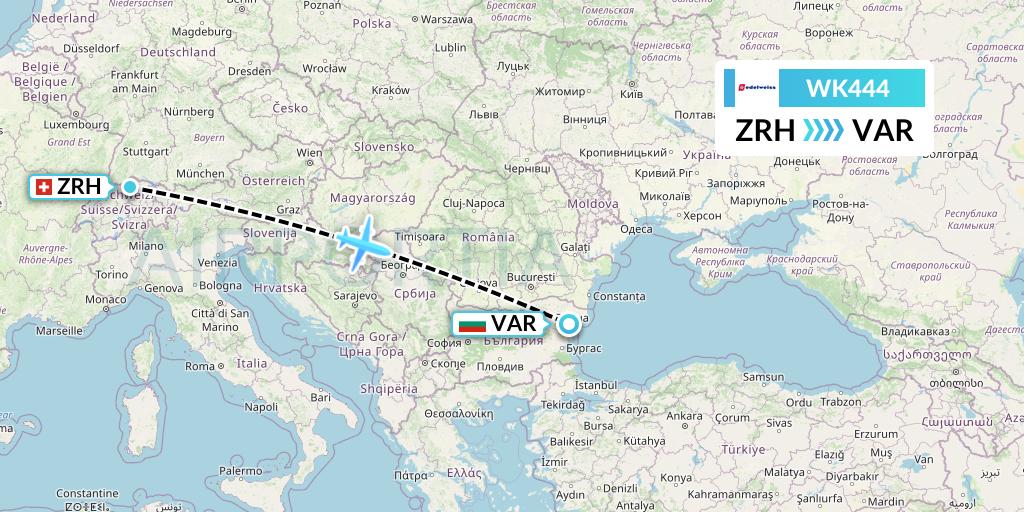 WK444 Edelweiss Air Flight Map: Zurich to Varna