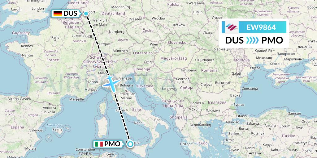 EW9864 Eurowings Flight Map: Dusseldorf to Palermo