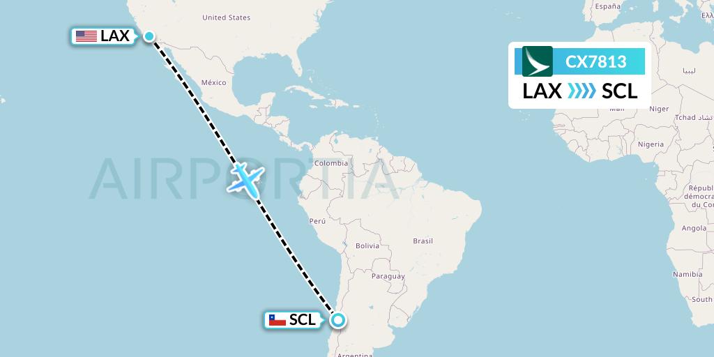 CX7813 Cathay Pacific Flight Map: Los Angeles to Santiago