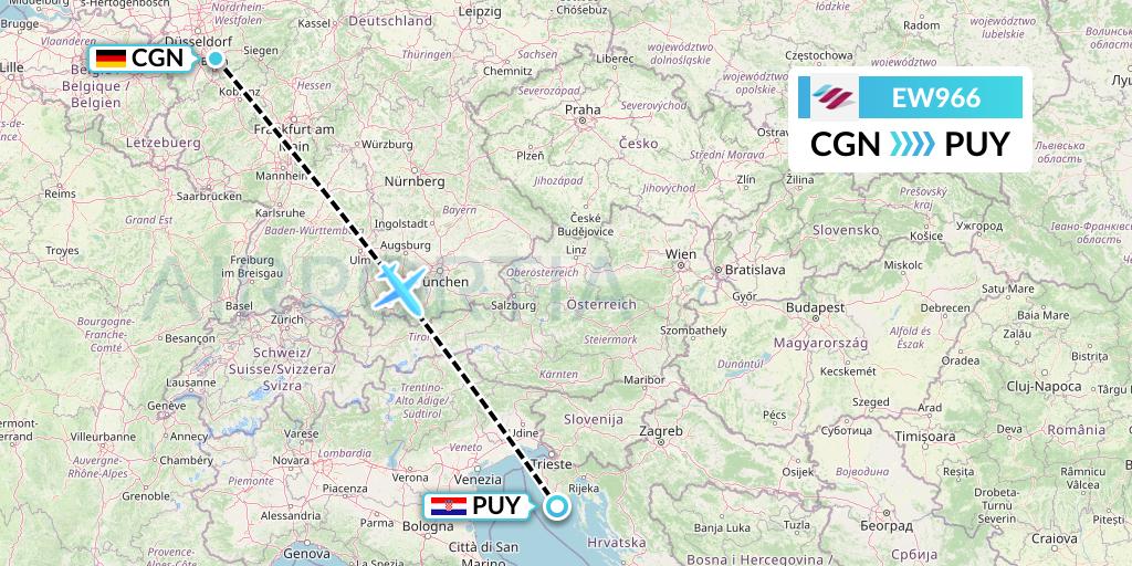 EW966 Eurowings Flight Map: Cologne to Pula