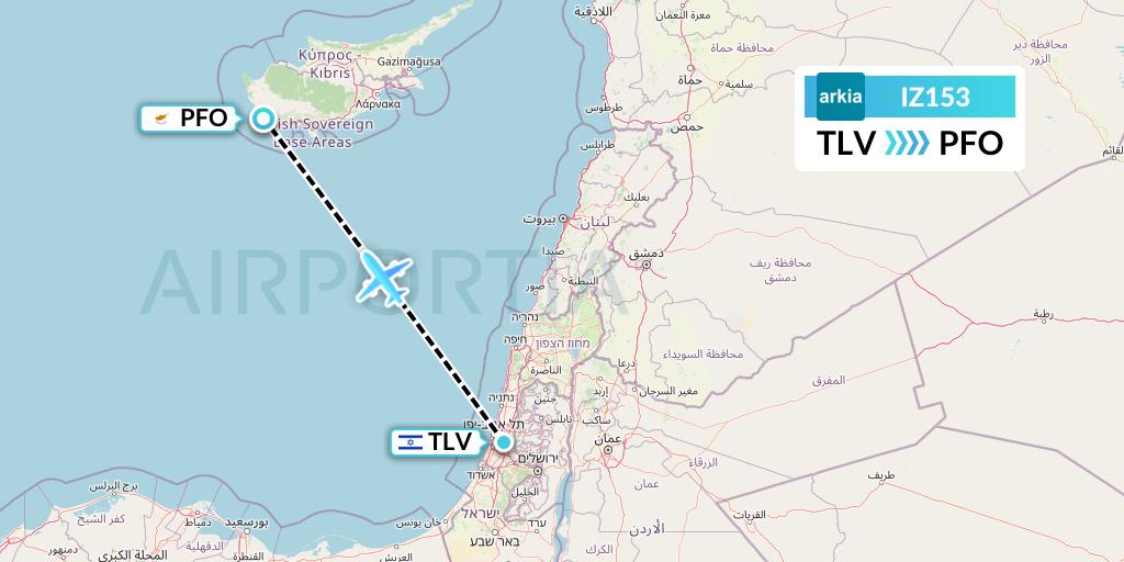 IZ153 Arkia Israeli Airlines Flight Map: Tel Aviv to Pafos