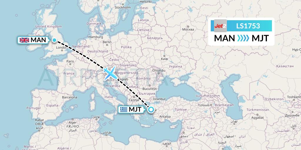 LS1753 Jet2 Flight Map: Manchester to Mytilene