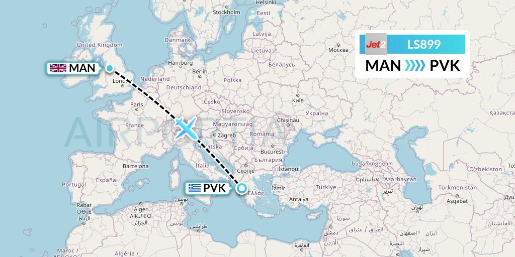 LS899 Jet2 Flight Map: Manchester to Preveza