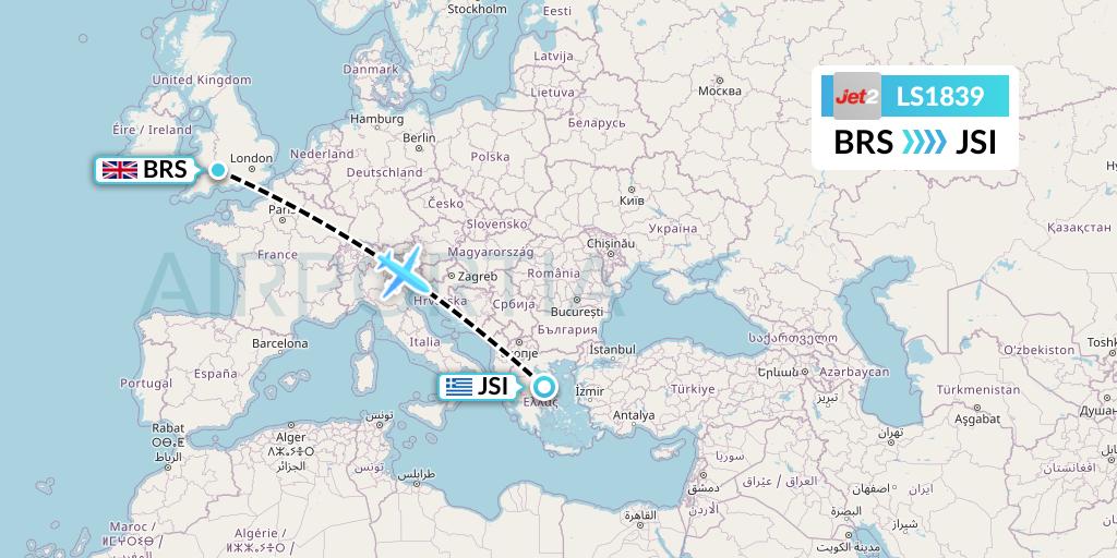 LS1839 Jet2 Flight Map: Bristol to Skiathos