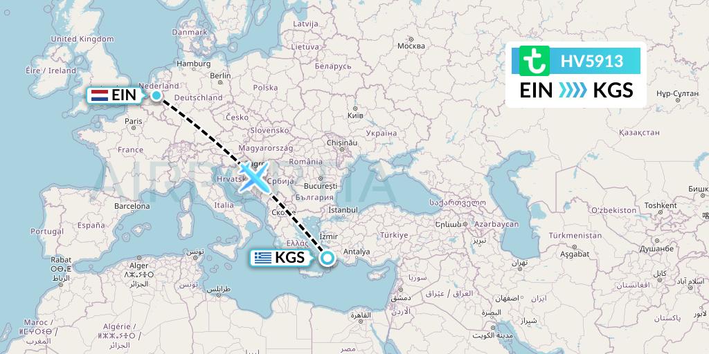 HV5913 Transavia Flight Map: Eindhoven to Kos
