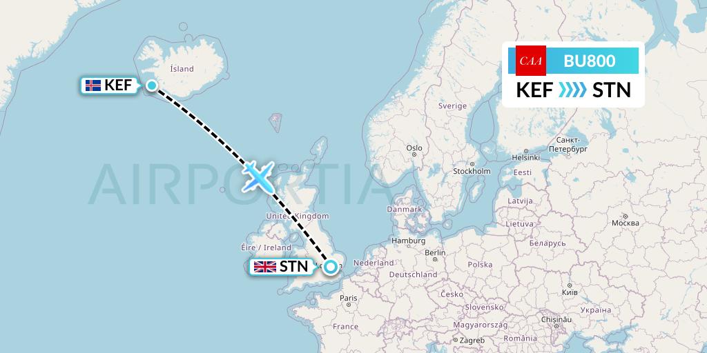 BU800 flyCAA Flight Map: Reykjavik to London