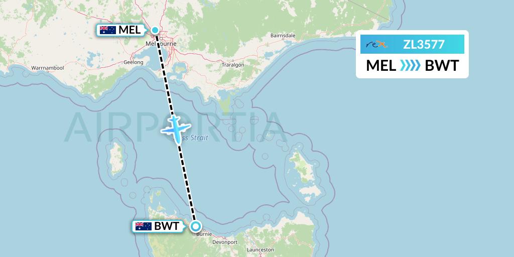 ZL3577 Regional Express Flight Map: Melbourne to Burnie