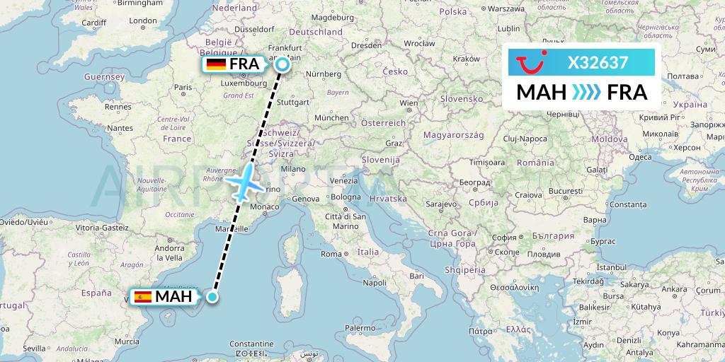 X32637 TUI fly Germany Flight Map: Mahon to Frankfurt
